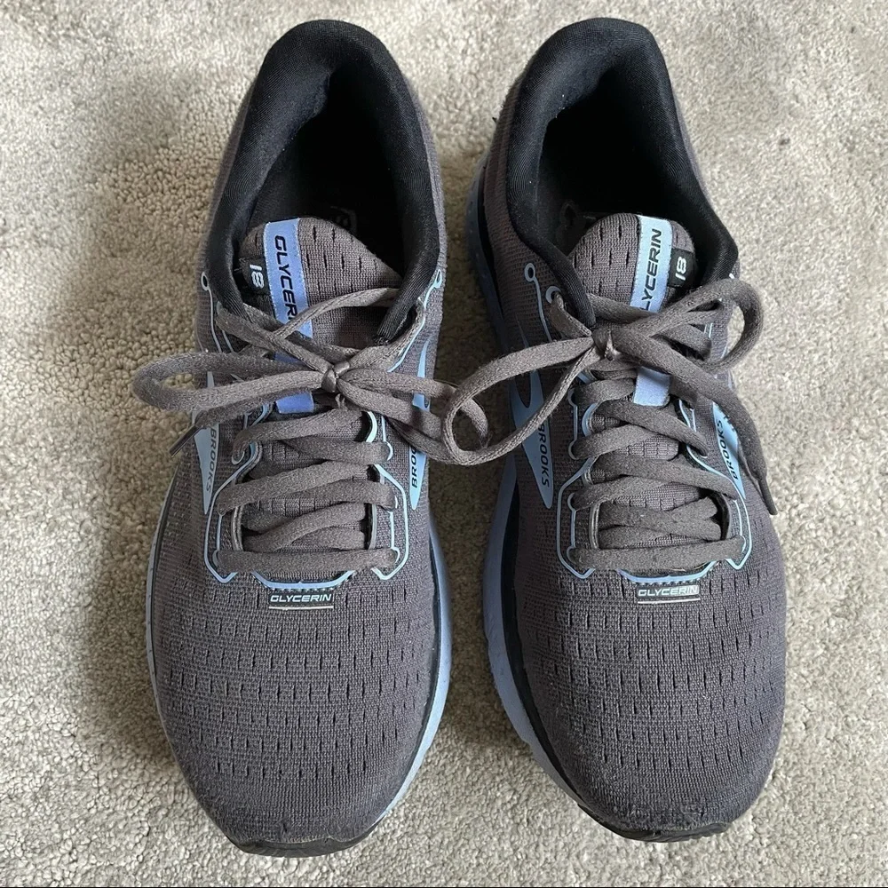 Brooks Black Blue Glycerin 18 Women's Road-Running Shoes Sneakers Size 10